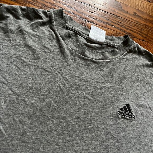 Vintage Thrashed Thin Adidas T-Shirt Mens M Gray Embroidered Logo 90s Y2K Grunge - Picture 2 of 9